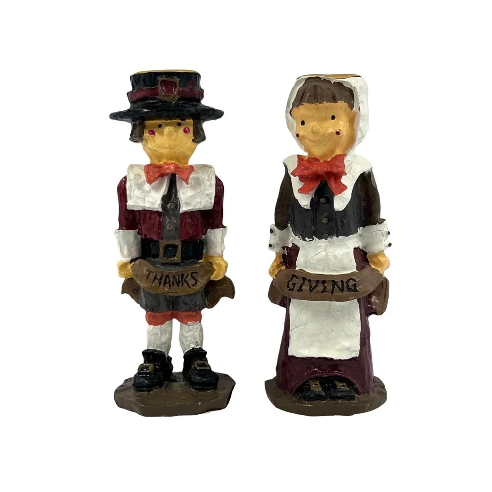 Vintage Hermitage Pottery Candlestick Holder Thanksgiving Pilgrims KA772 1998